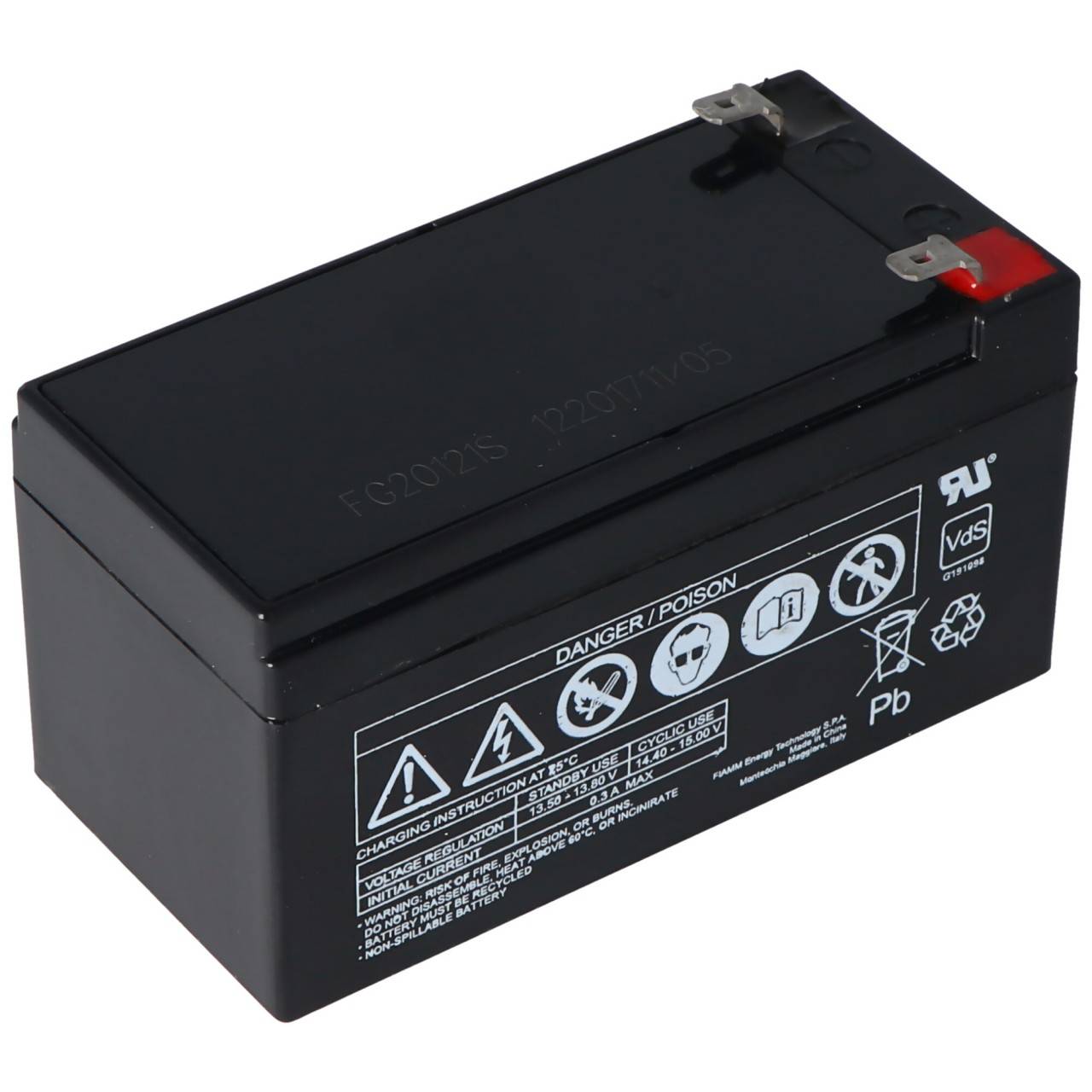 Fiamm FG20121 Akku 1200mAh Blei Akku 12 Volt mit 1200mAh, 2mal 4,8mm Steckkontakte