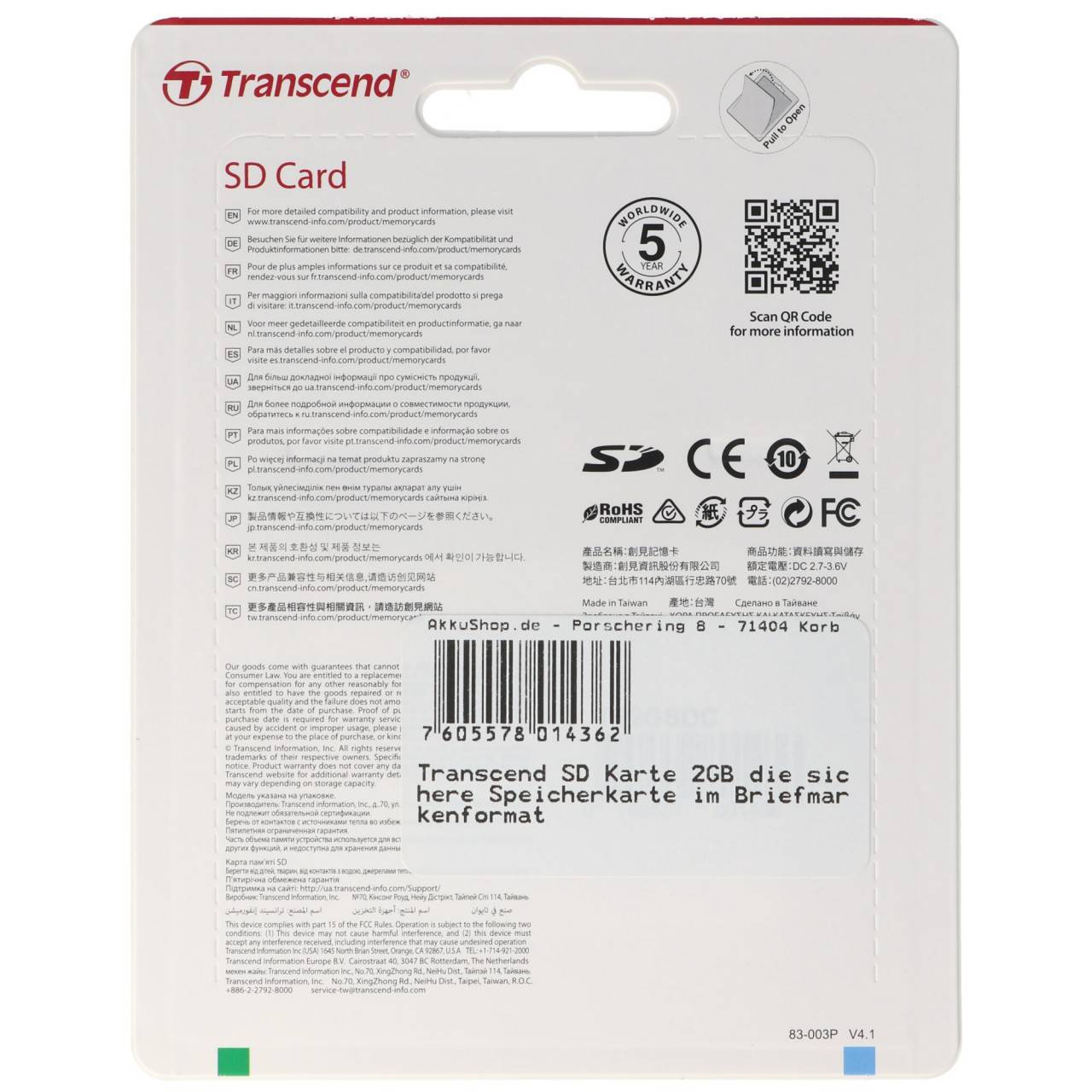 Transcend SD Karte 2GB die sichere Speicherkarte im Briefmarkenformat