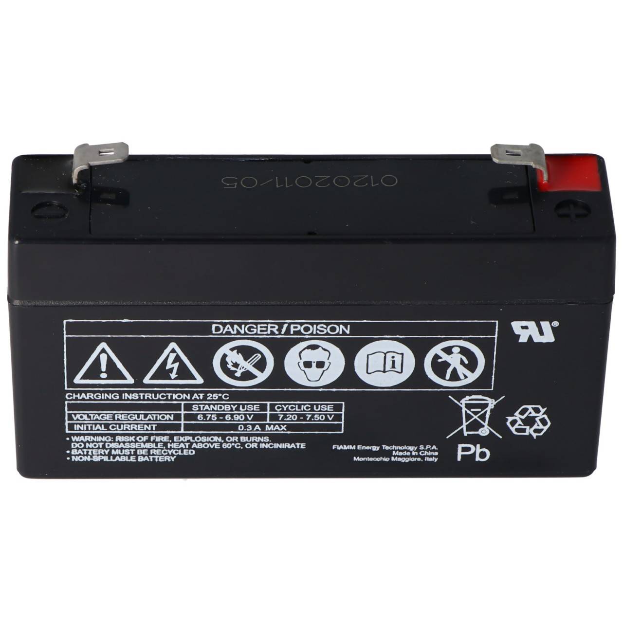 Fiamm FG10121 Blei-Gel Akku 6 Volt, 1,2Ah mit 2 Faston Steckkontakten