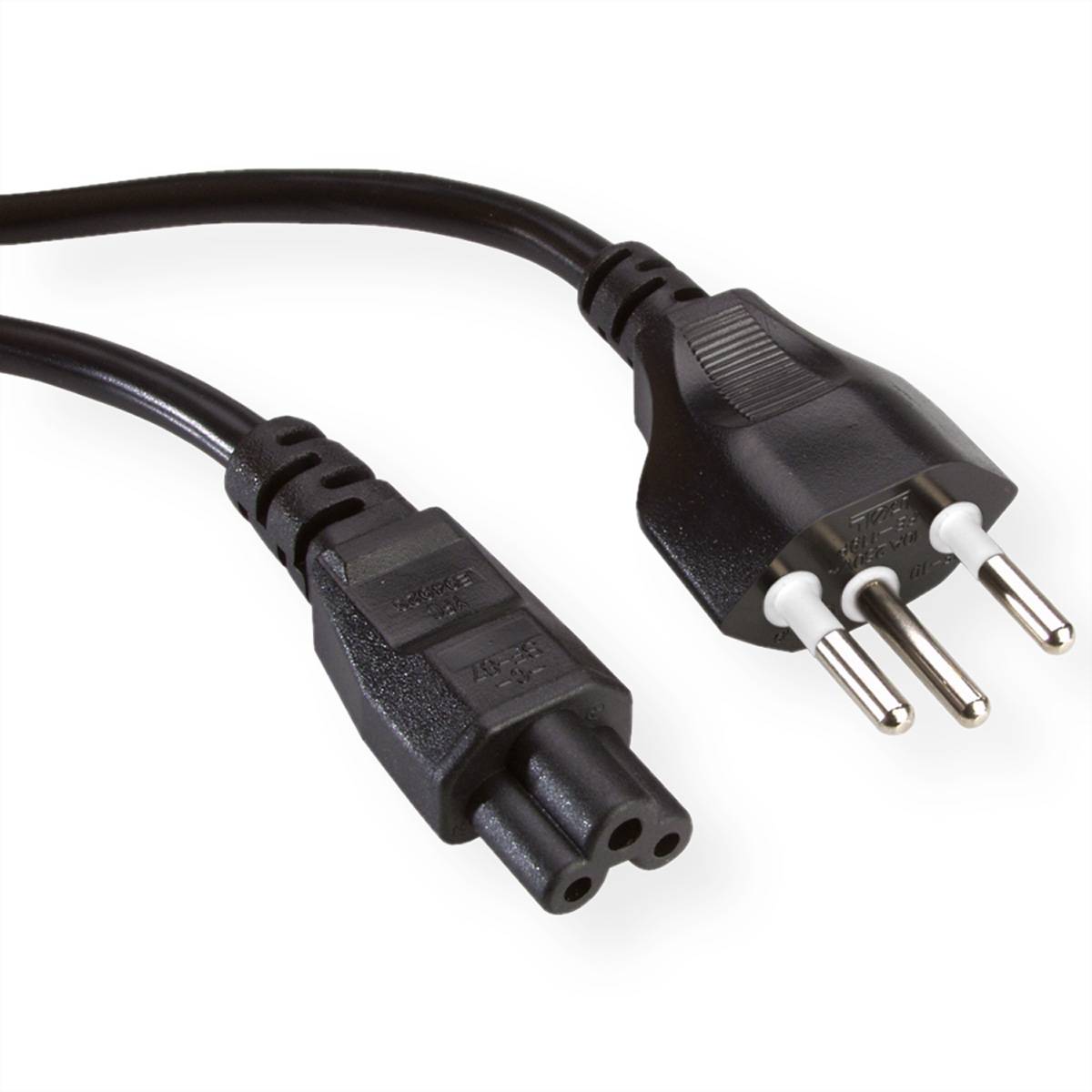 VALUE Netzkabel T12 auf C5, 3polig, schwarz, 1 m