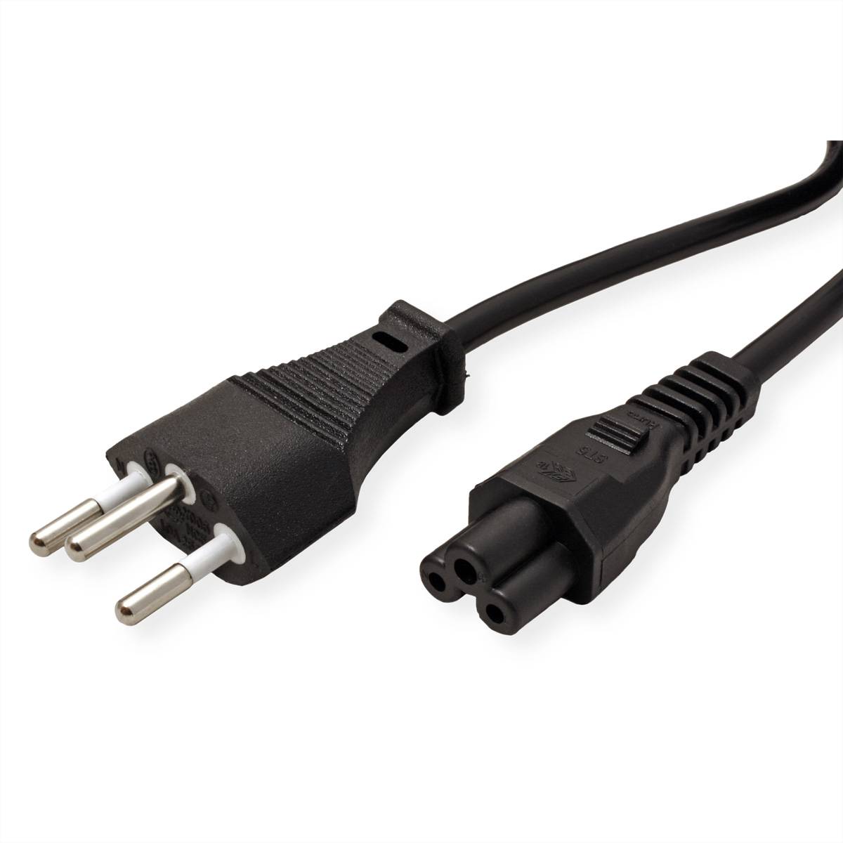 VALUE Netzkabel T12 auf C5, 3polig, schwarz, 1 m