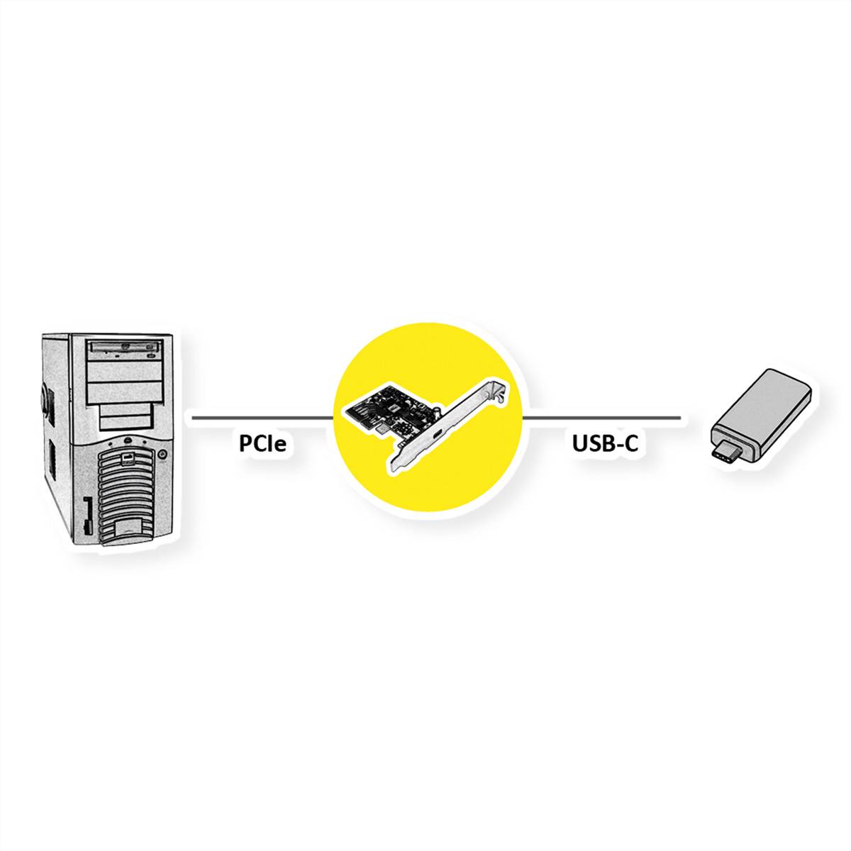 ROLINE PCI-Express-Karte, USB 3.2 Gen 2x2, 1 Port Typ C