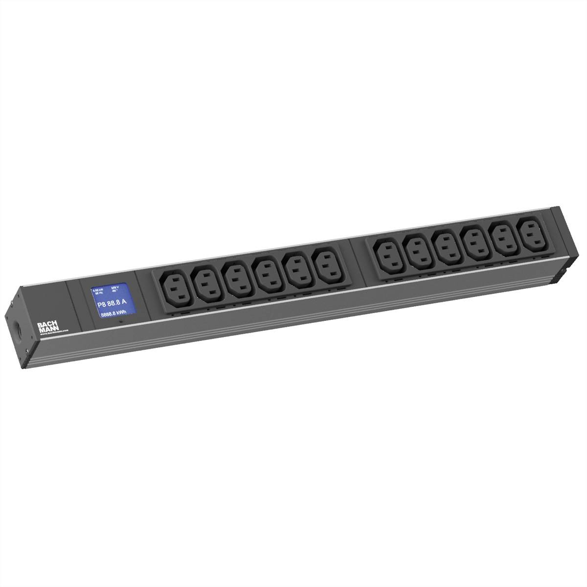 Bachmann 800.2055 19 Zoll Netzwerkschrank-Steckdosenleiste 1 HE Kaltgeräte-Steckdose C13 10A Schwarz