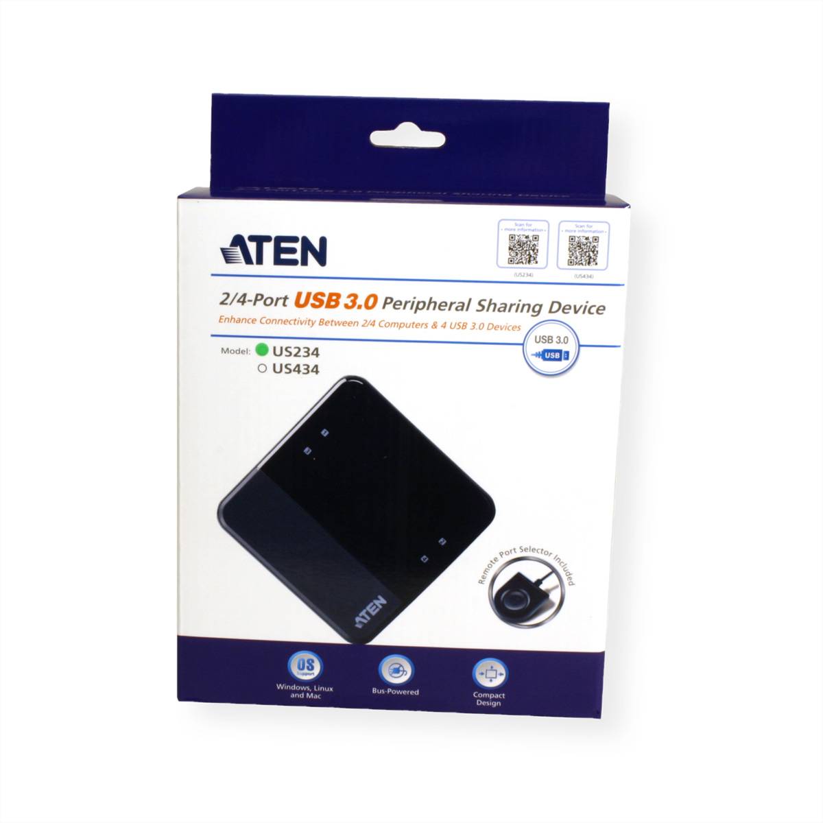 ATEN US234 USB 3.0-Peripheriegeräte-Switch mit 2 Ports