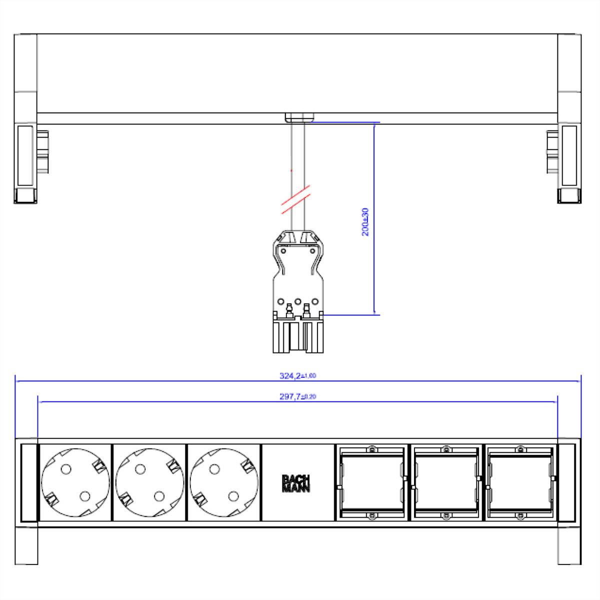 Bachmann 902.402 Steckdosenleiste ohne Schalter Schwarz, Aluminium Schutzkontakt