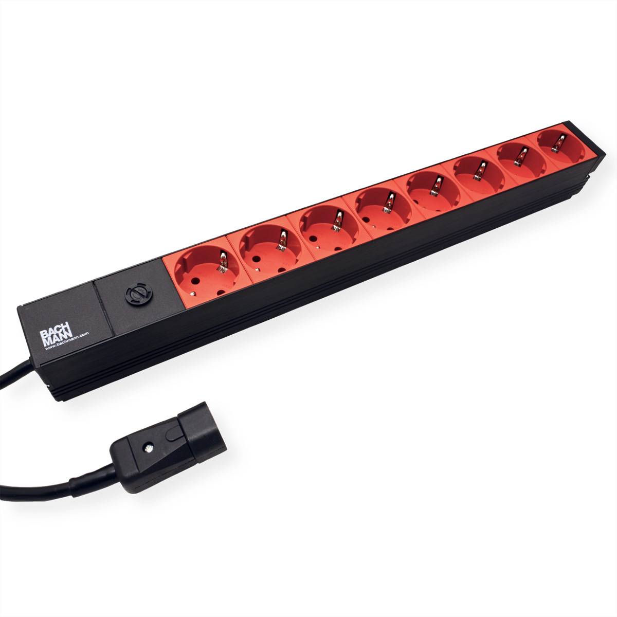 Bachmann 333.538 19 Zoll Netzwerkschrank-Steckdosenleiste 1 HE Schutzkontaktsteckdose Rot, Schwarz, Aluminium