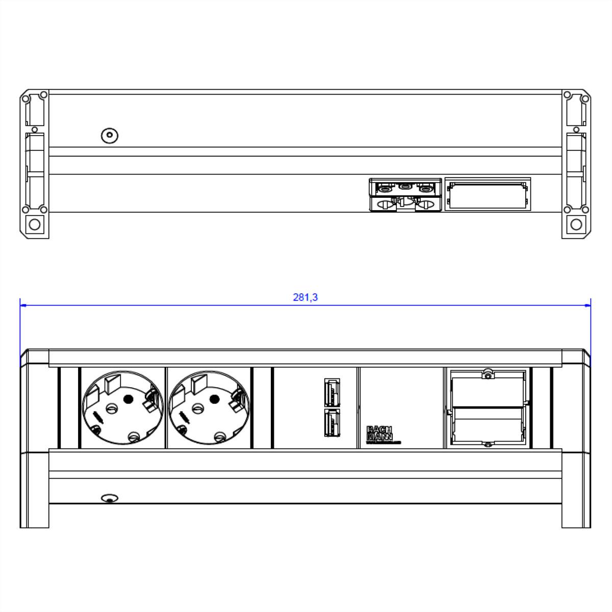 Bachmann 902.0182 Steckdosenleiste ohne Schalter Schwarz, Aluminium Schutzkontakt