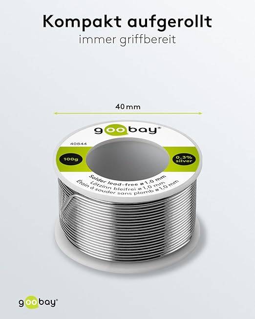 Goobay 40844 Lötzinn bleifrei ø 1mm Lötdraht Flussmittel / 0,3 % Silber / 217 °C Schmelzpunkt / bleifrei Löten Zinn 100g