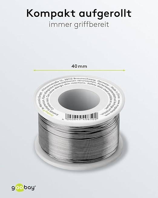Goobay 40850 Lötzinn bleifrei ø 0,56 mm Lötdraht Flussmittel / 0,3 % Silber / 217 °C Schmelzpunkt bleifreies Löten 100g