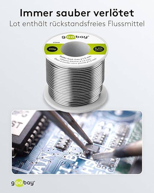 Goobay 40848 Lötzinn bleifrei ø 1,5mm Lötdraht Flussmittel / 0,3 % Silber / 217 °C Schmelzpunkt / bleifreies Löten 250g