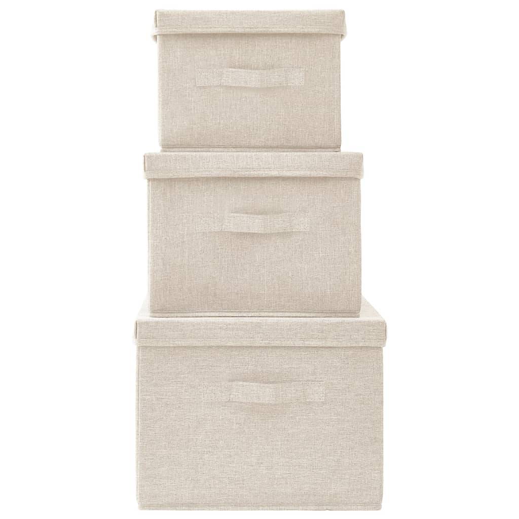 vidaXL 3-tlg. Aufbewahrungsboxen-Set Stapelbar Stoff Creme