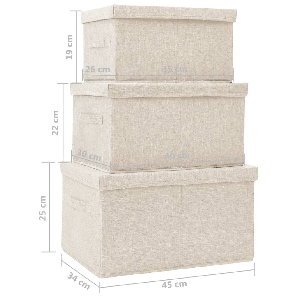 vidaXL 3-tlg. Aufbewahrungsboxen-Set Stapelbar Stoff Creme