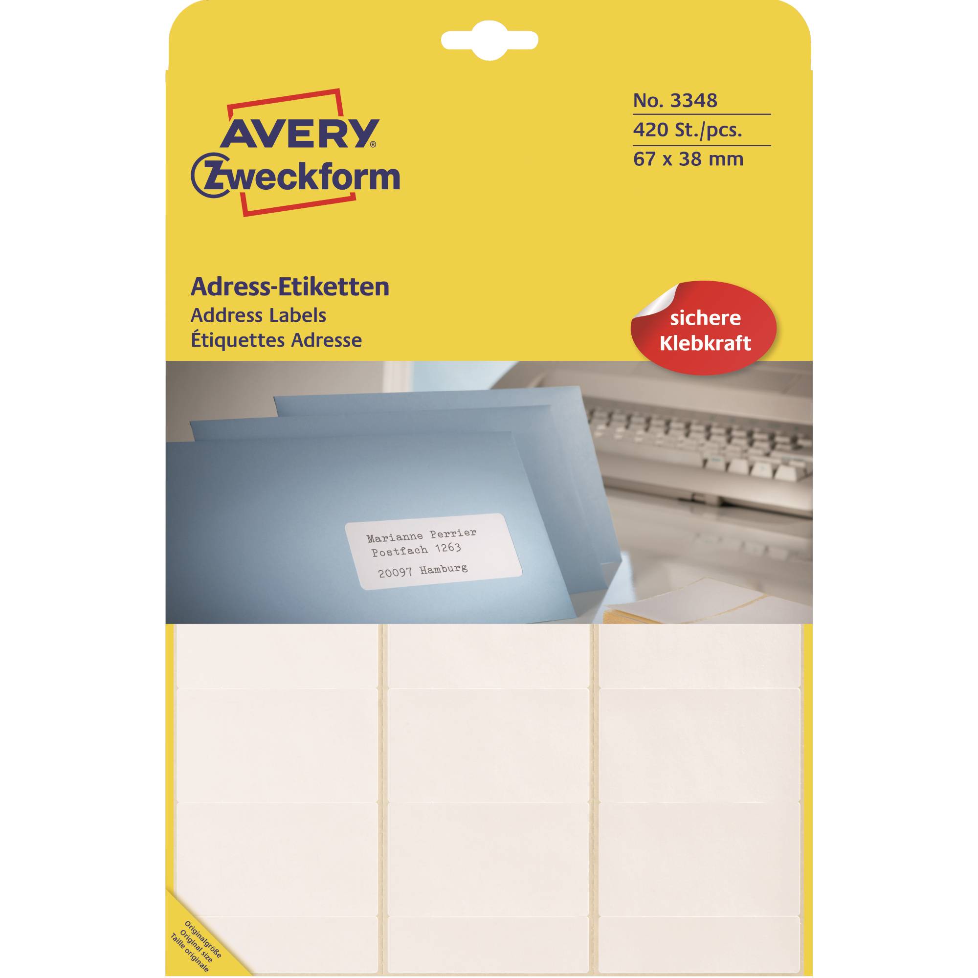 AVERY Zweckform Adress-Etiketten, 67 x 38 mm, auf Bogen (7203348)