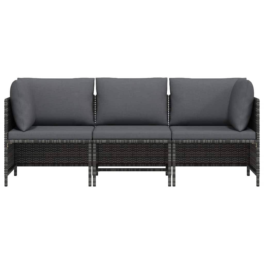 vidaXL 3-Sitzer-Gartensofa mit Kissen Grau Poly Rattan