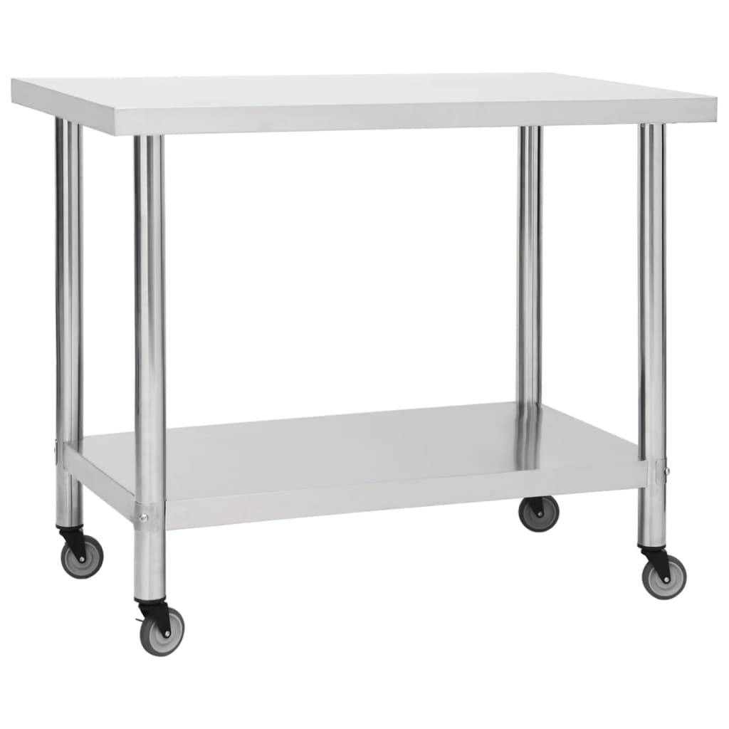 vidaXL Küchen-Arbeitstisch mit Rollen 100x45x85 cm Edelstahl