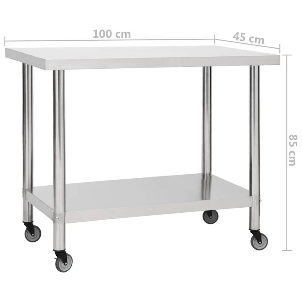 vidaXL Küchen-Arbeitstisch mit Rollen 100x45x85 cm Edelstahl