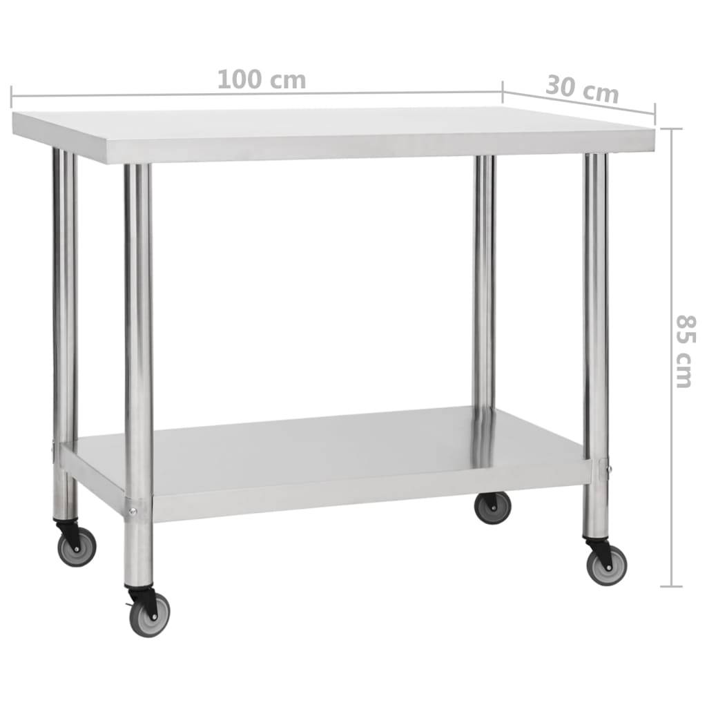 vidaXL Küchen-Arbeitstisch mit Rollen 100x30x85 cm Edelstahl