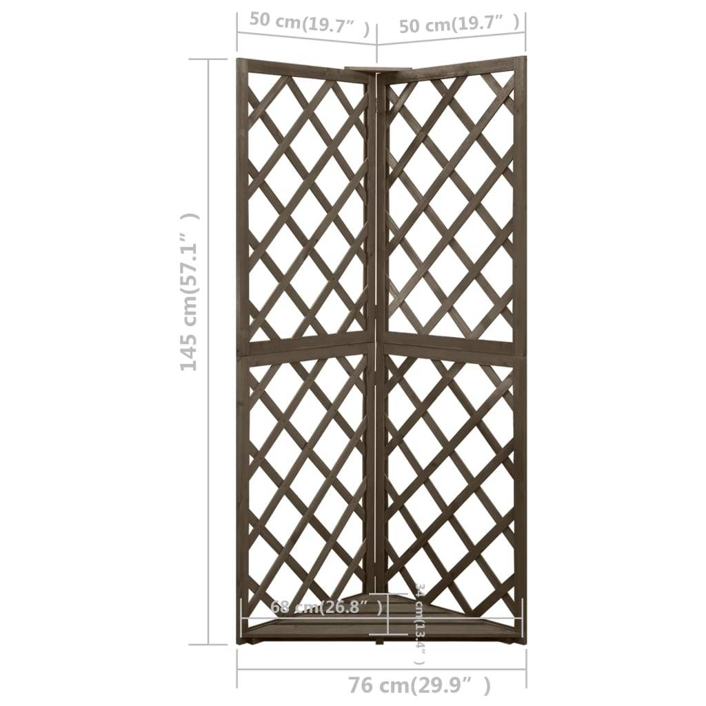 vidaXL Eckspalier Grau 50x50x145 cm Massivholz Tanne