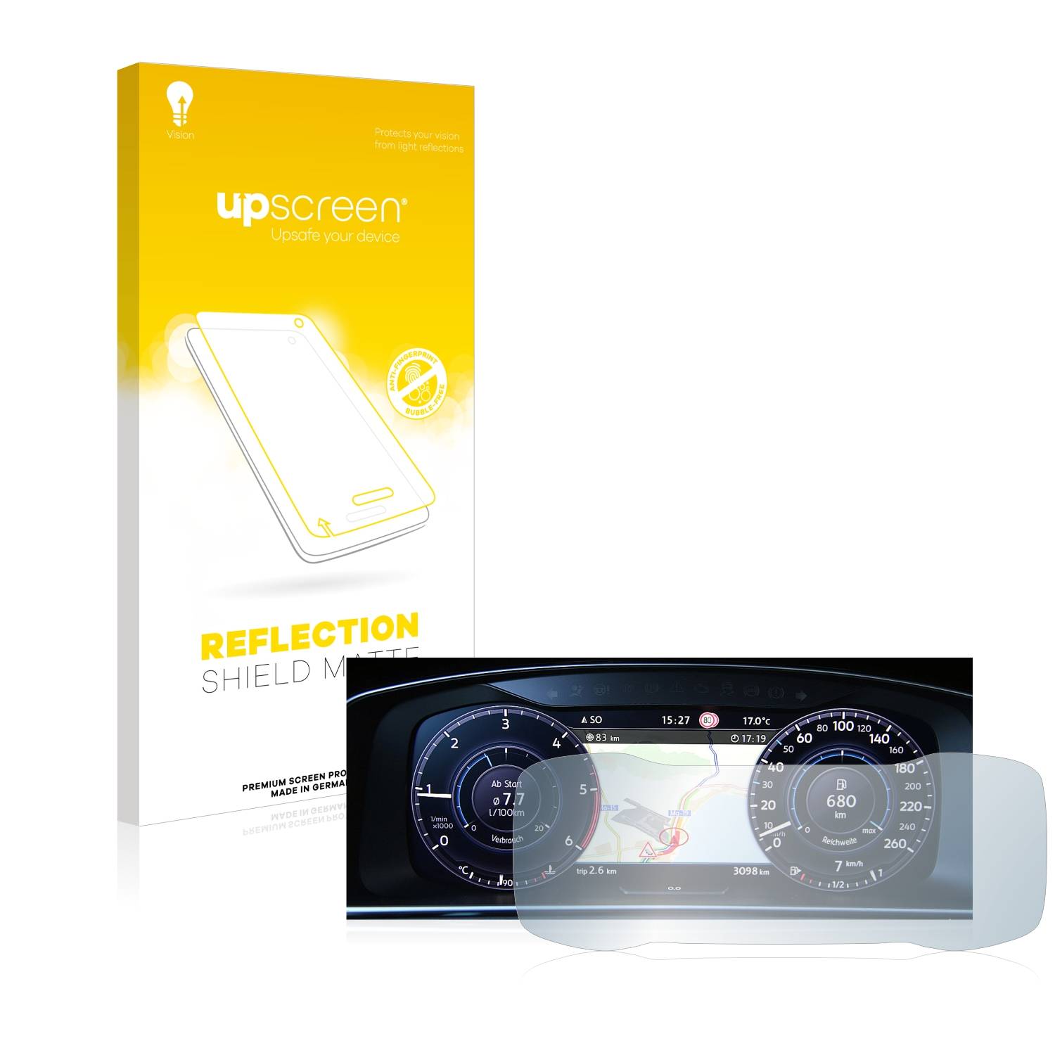 upscreen Reflection Shield Matt Schutzfolie für Volkswagen Golf 7 Facelift (2016-2019) Active Info Display 12.3