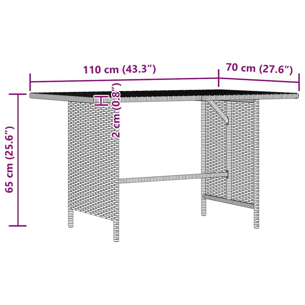 vidaXL Garten-Esstisch Grau 110x70x65 cm Poly Rattan
