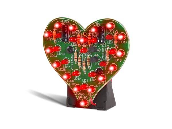 WHADDA Valentinsherzen Lötbausatz, 28 blinkende LEDs, batteriebetrieben, lehrreiches DIY-Projekt