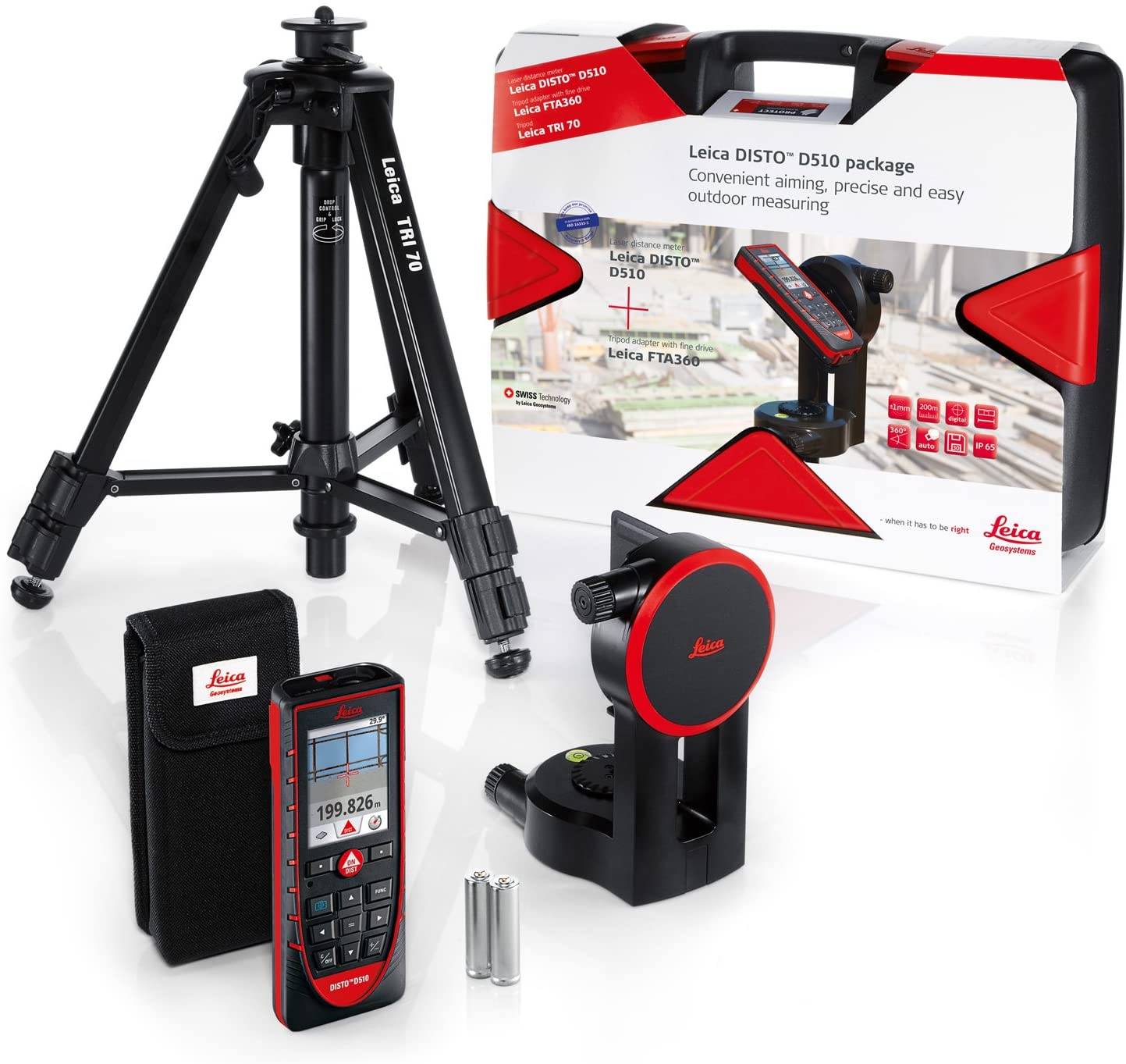 Leica Disto D510 Paket Laser Entfernungsmesser mit Zielsucher, IP65, BT und 360° Neigungssensor