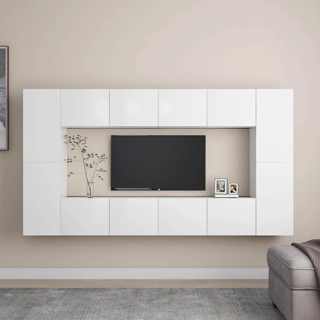 vidaXL 8-tlg. TV-Schrank-Set Weiß Holzwerkstoff