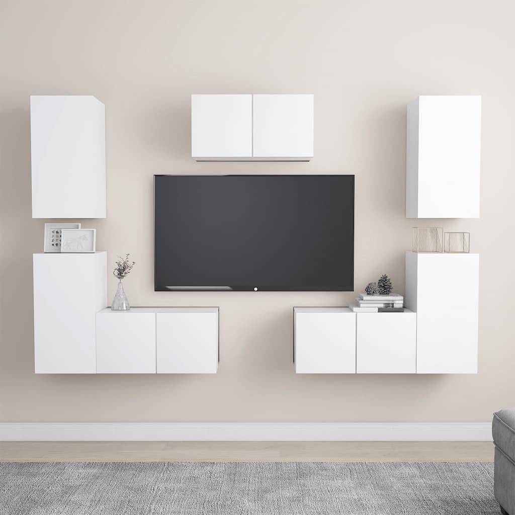 vidaXL 7-tlg. TV-Schrank-Set Weiß Holzwerkstoff