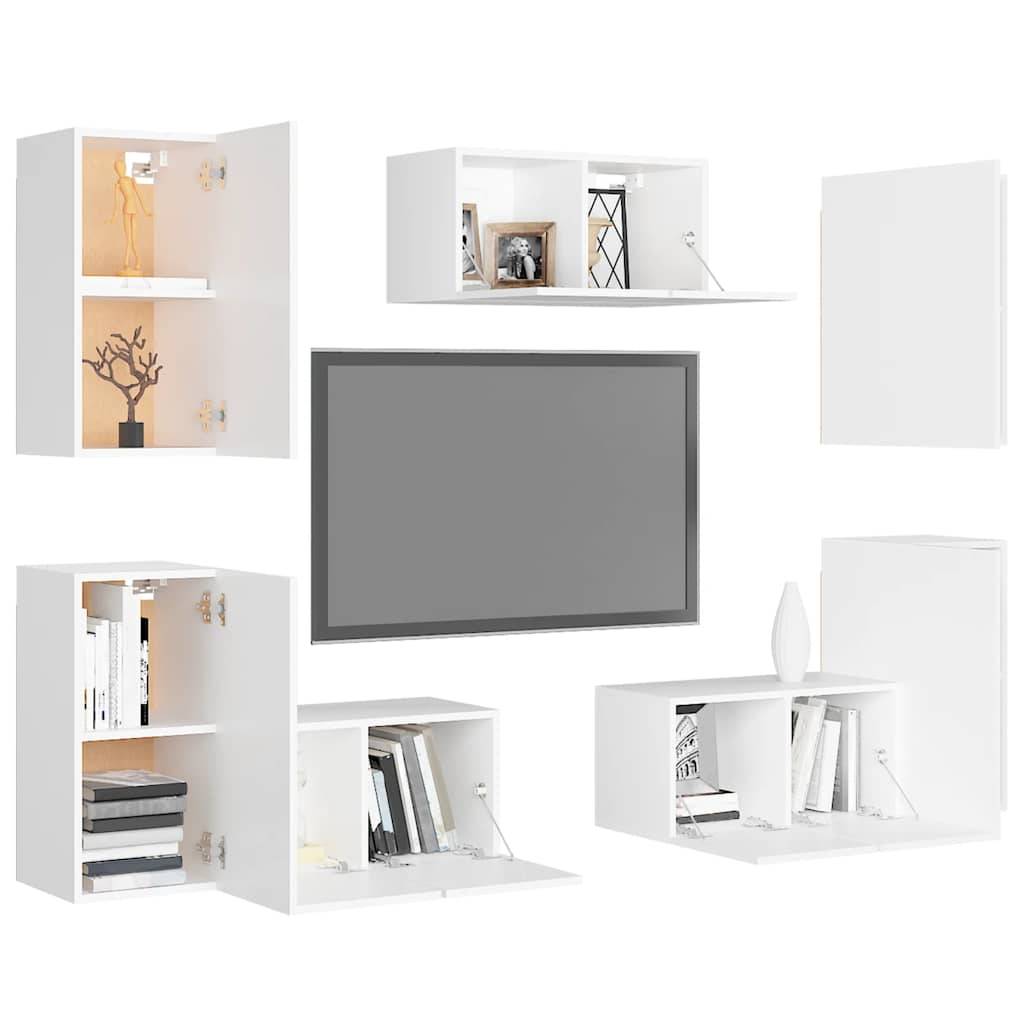 vidaXL 7-tlg. TV-Schrank-Set Weiß Holzwerkstoff