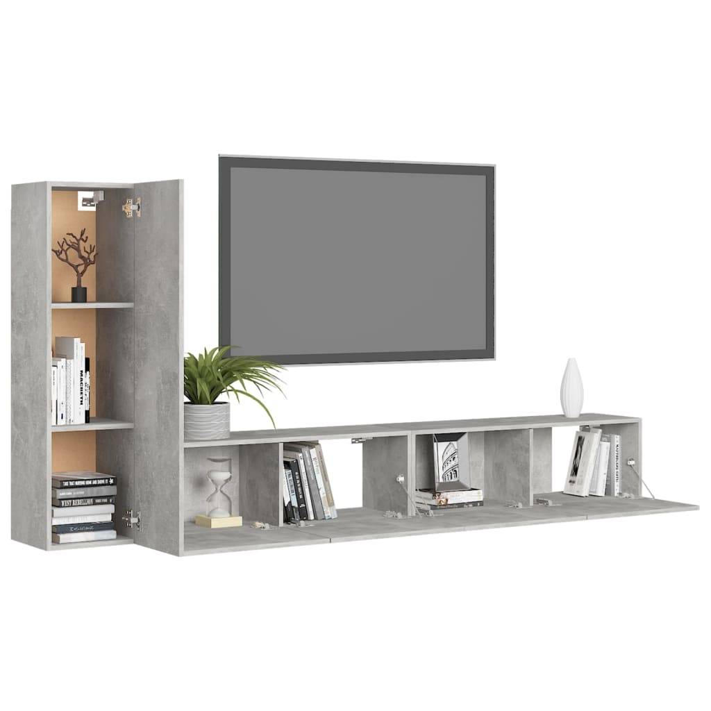 vidaXL 3-tlg. TV-Schrank-Set Betongrau Holzwerkstoff