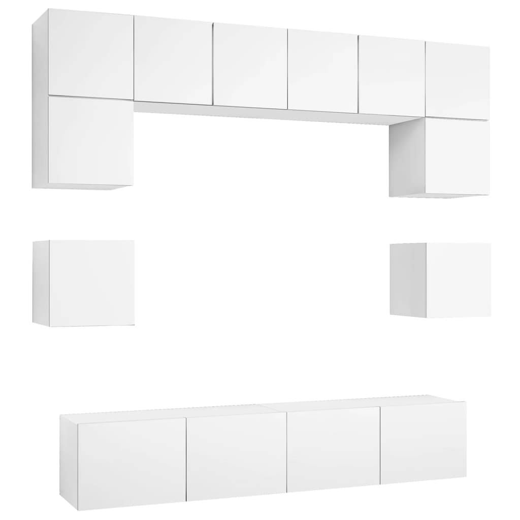 vidaXL 8-tlg. TV-Schrank-Set Weiß Holzwerkstoff