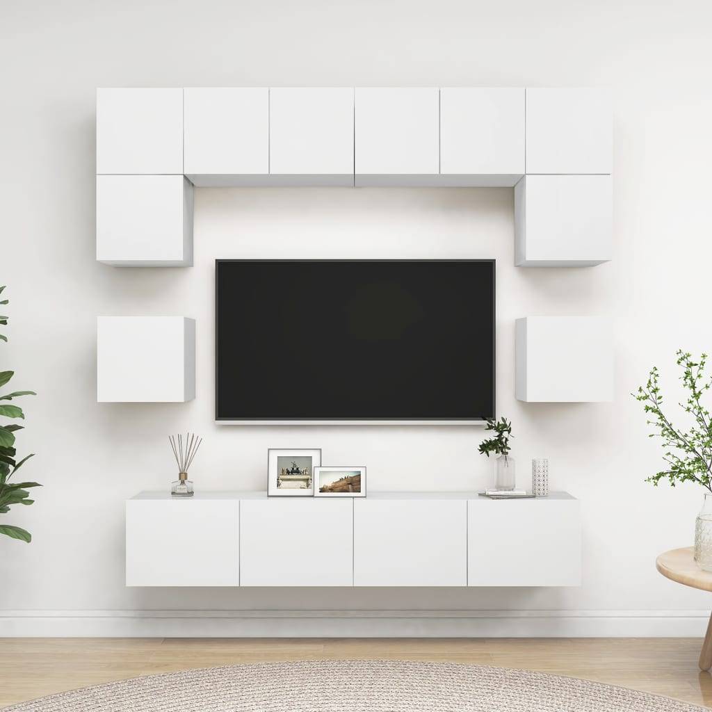 vidaXL 8-tlg. TV-Schrank-Set Weiß Holzwerkstoff