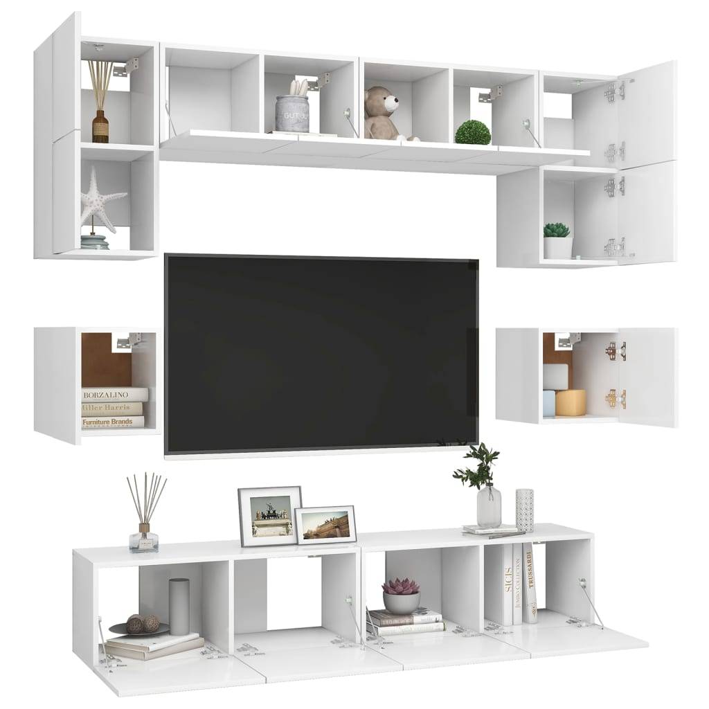 vidaXL 8-tlg. TV-Schrank-Set Weiß Holzwerkstoff