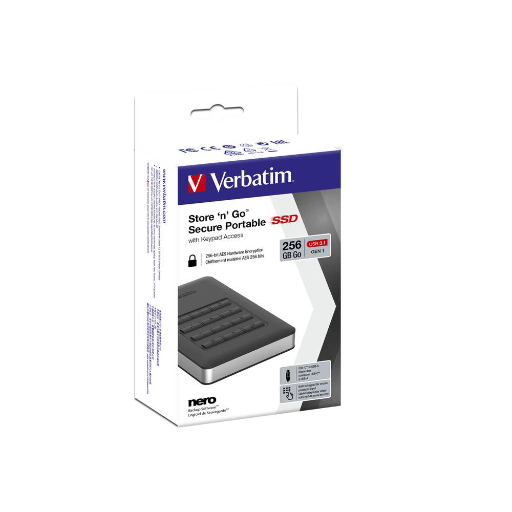Verbatim Store 'n' Go Secure Portable SSD 256 GB Externe SSD USB 3.2 Gen 2 (USB 3.1) Schwarz 53402