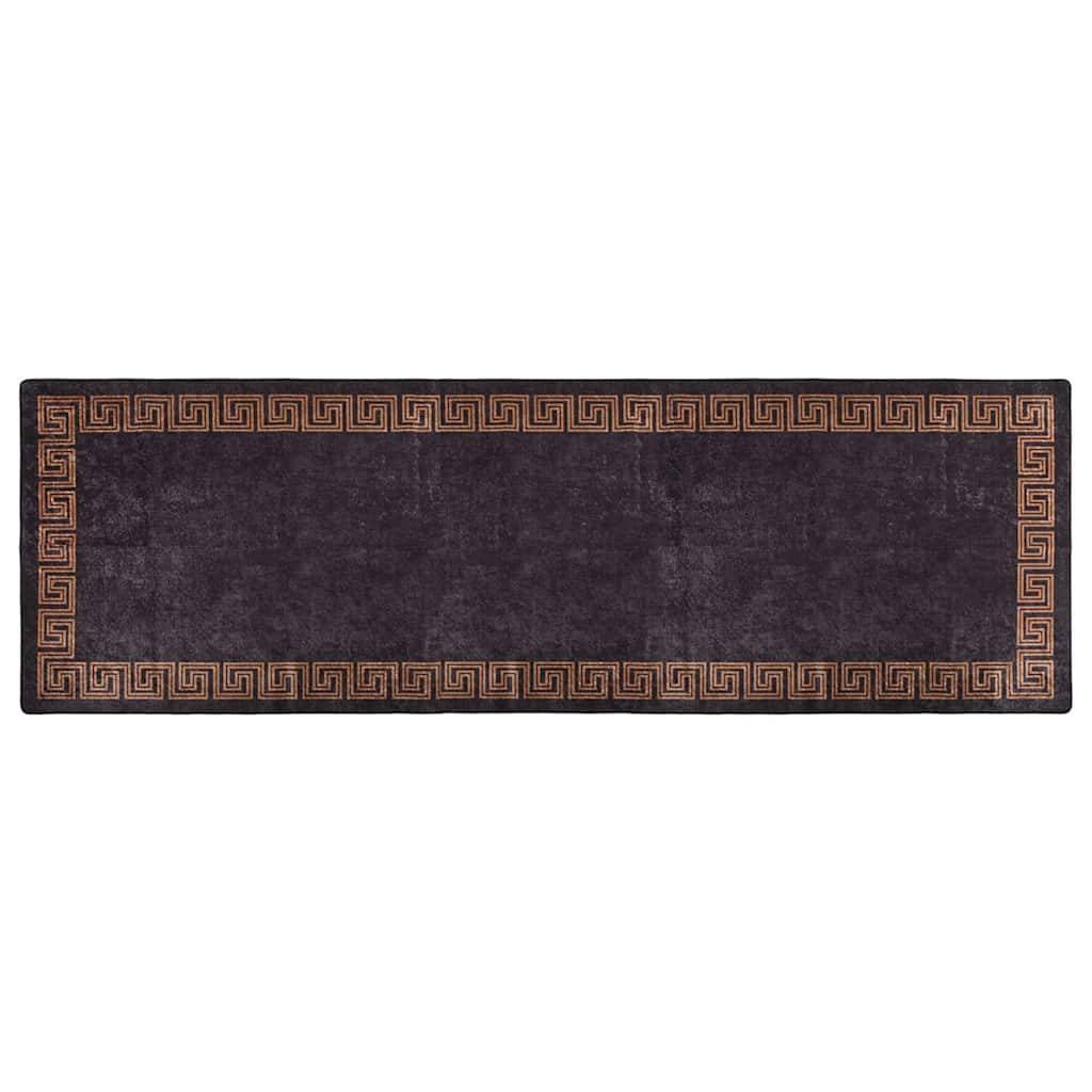 vidaXL Teppich Waschbar 80x300 cm Schwarz und Golden Rutschfest