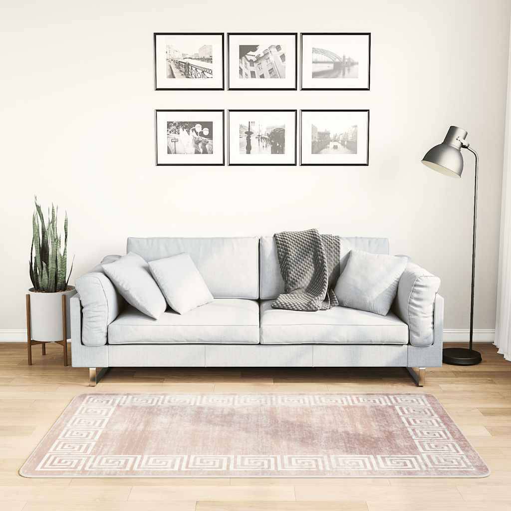 vidaXL Teppich Waschbar 80x150 cm Beige Rutschfest
