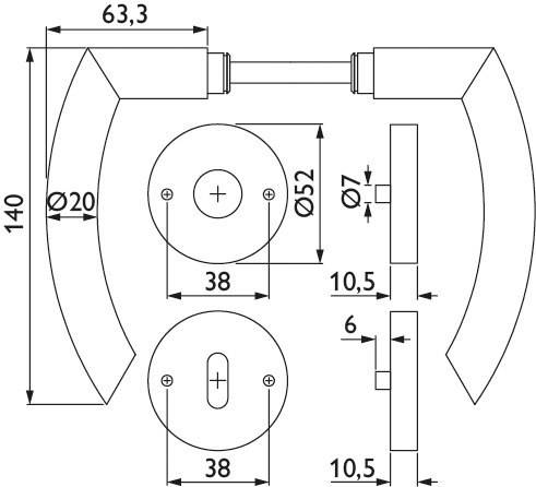 HERMAT Drückergarnitur 1804/2036.K,Ros.,rd.,BB,8,ER,TS 38-42