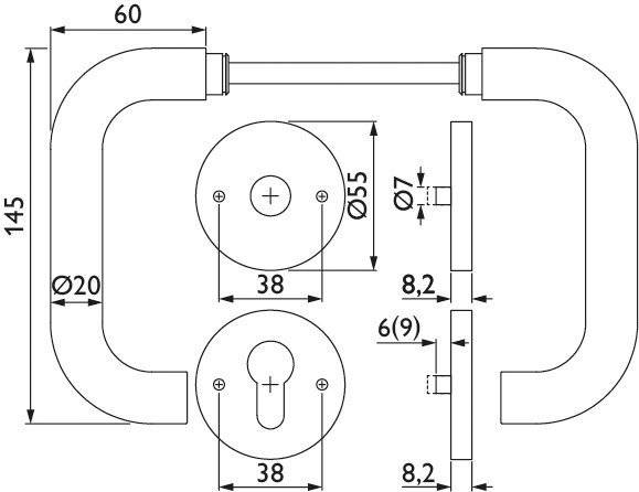 HERMAT Drückergarnitur 1801.KL4/2073.M,Ros.,rd.,PZ,8,ER,TS 37-48