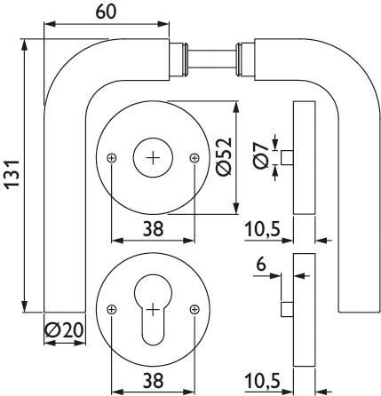 HERMAT Drückergarnitur 1803/2036.K,Ros.,rd.,PZ,8,ER,TS 38-42