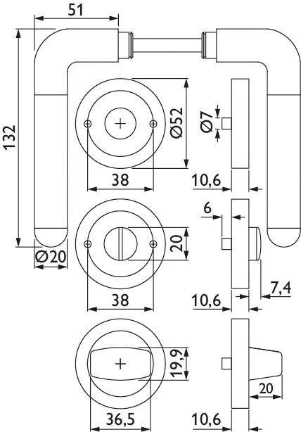 HERMAT Drückergarnitur 1110/2031,Ros.,rd.,WC/SS,8(8),gl.chr./ER ma.,TS 38-42