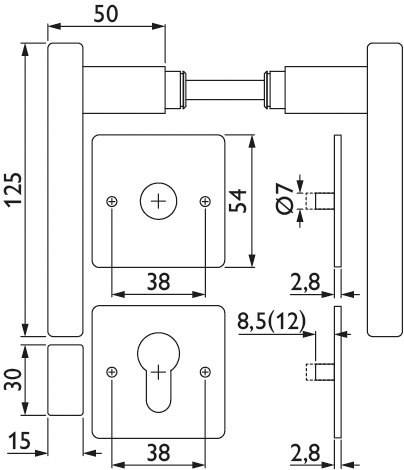 HERMAT Drückergarnitur 1616.K/2611.FL,Ros.,eck.,PZ,8,ER,TS 38-45