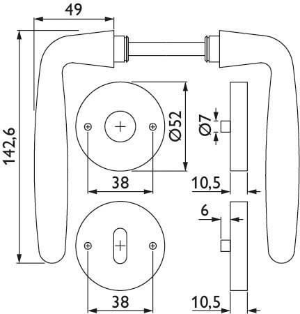 HERMAT Drückergarnitur 1931/2036.KB,Ros.,rd.,BB,8,ER,TS 38-42