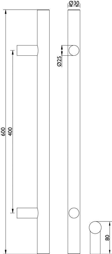 HERMAT Stoßgriff 8000,BA 400x30,L 600,cl.blackPVD besch.