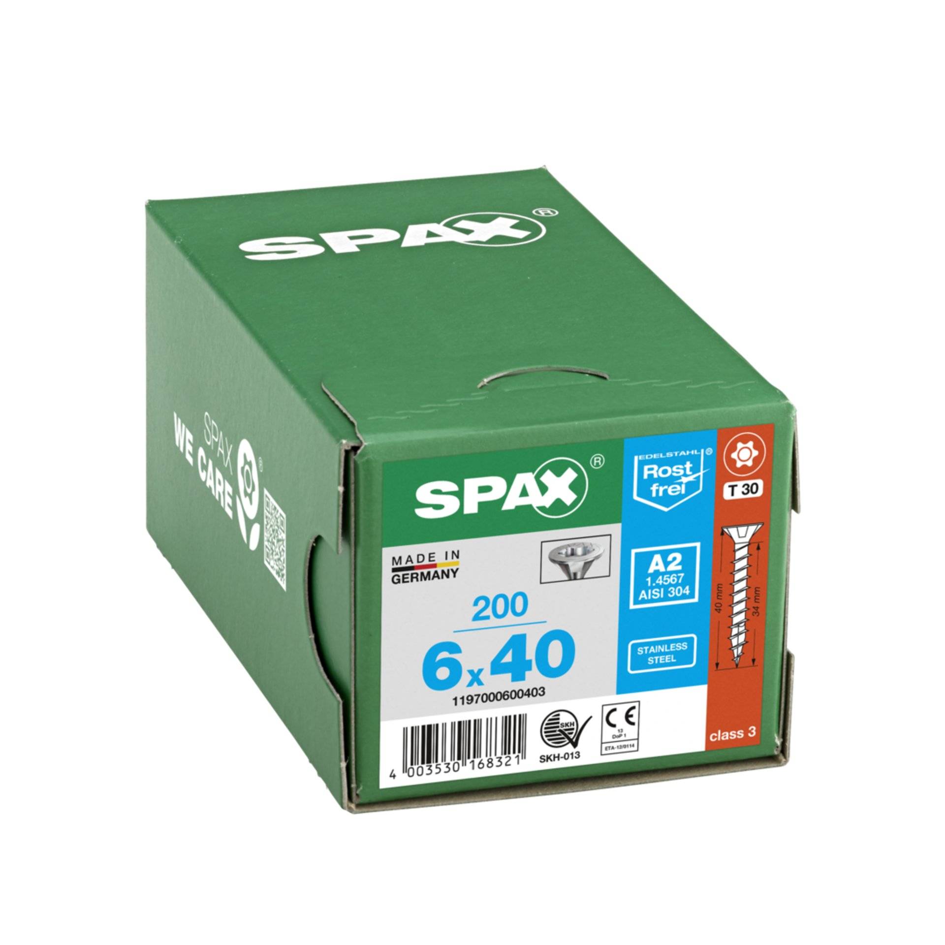 Schraube ART 88091 SPAX A 2 6x40/34 T30 / Senkkopf A 2 K