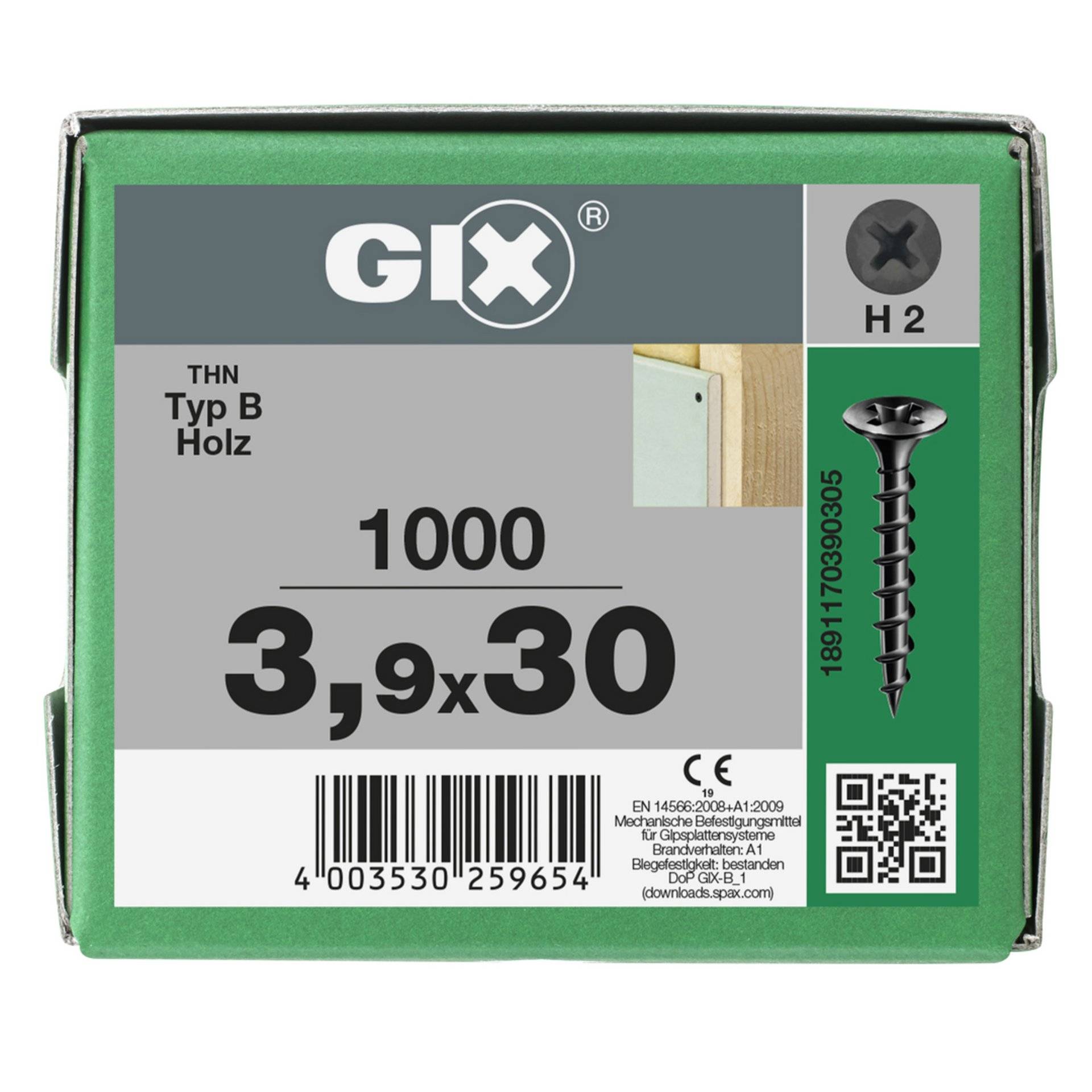 GIX-B TROMPETENKOPF 3,9 x 30 H2 GROBGEWINDE PHOSPHATIERT