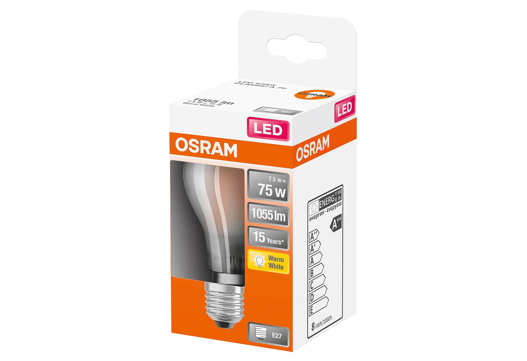 OSRAM 4060000000000 4058075115910 LED EEK A++ (A++ -E) E27 Gluehlampenform 8W = 75W Warmweiß