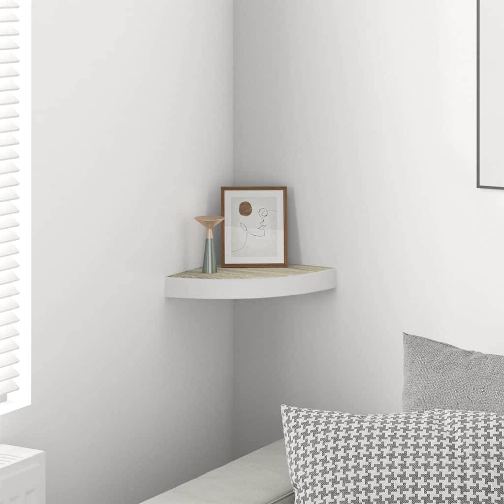 vidaXL Eck-Schweberegal Eichen-Optik und Weiß 25x25x3,8 cm MDF