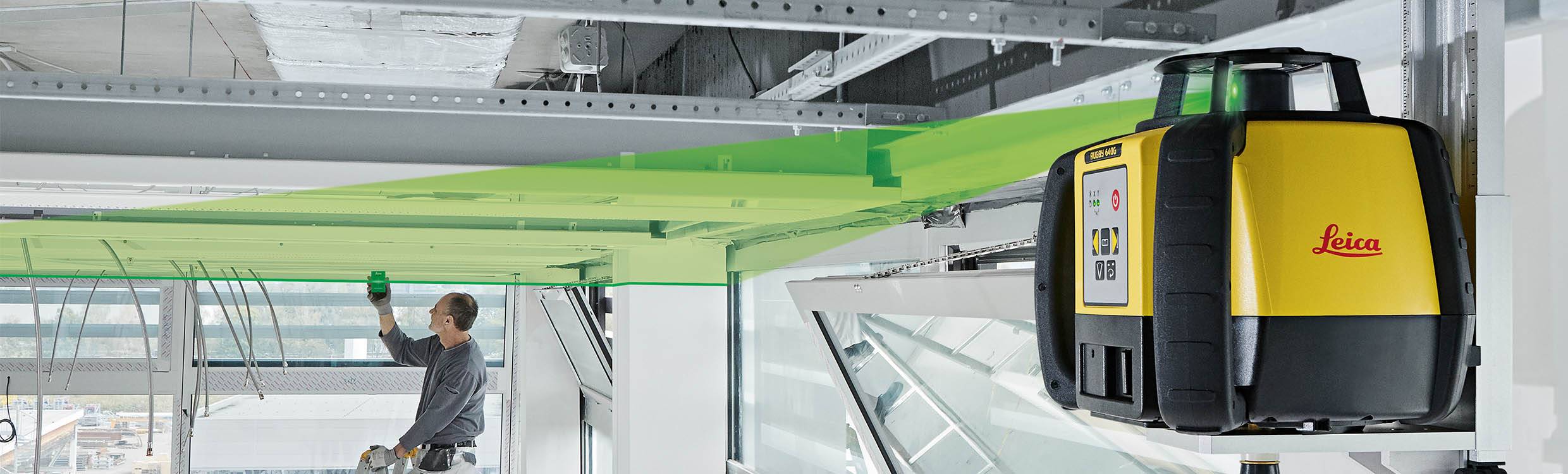 Leica Rugby 640G Rotationslaser mit grünem Laserstrahl + RE 120G Laser Empfänger