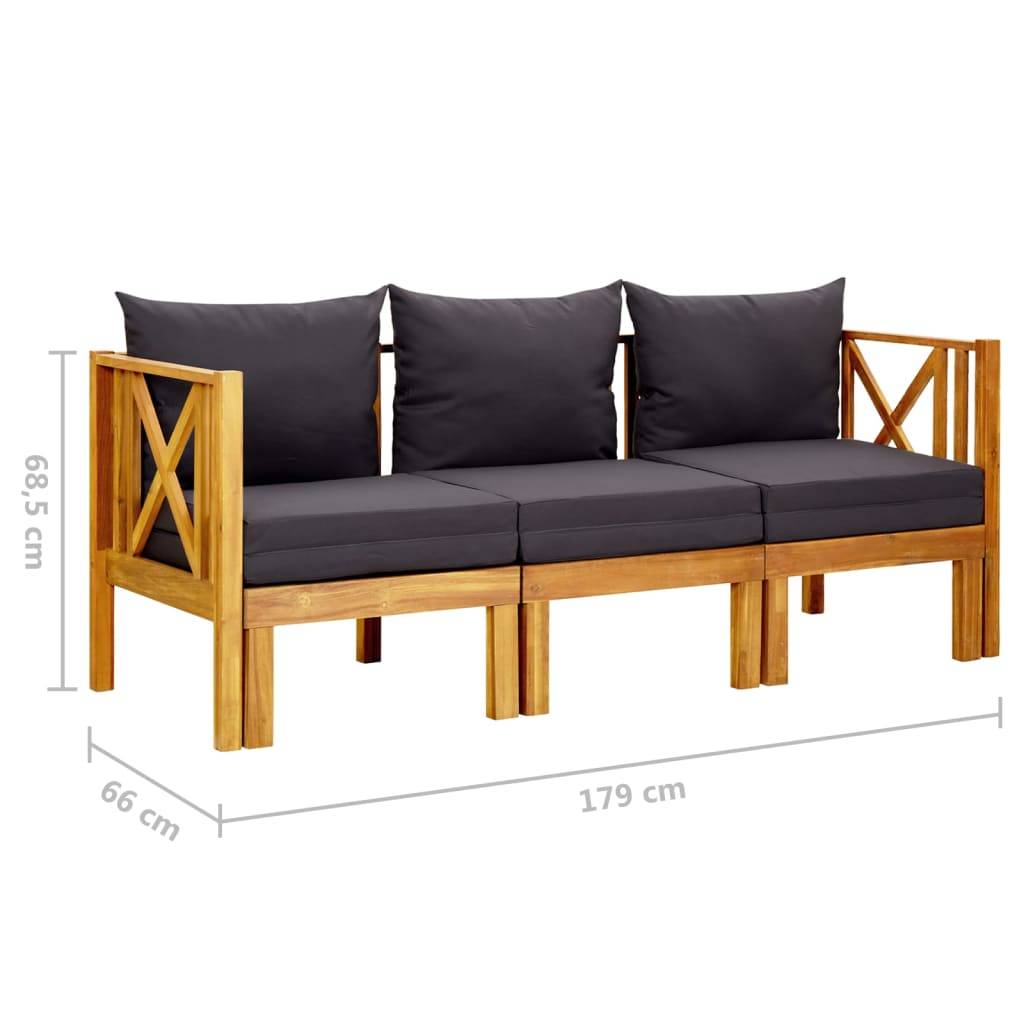 vidaXL 3-Sitzer-Gartenbank mit Kissen 179 cm Massivholz Akazie
