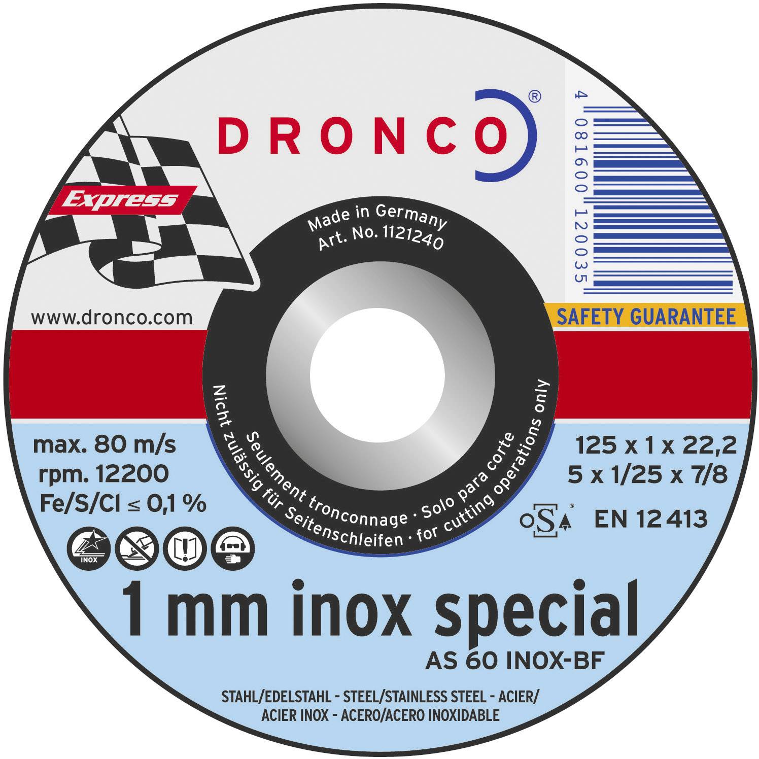 Dronco AS 60 T INOX 6900945-100 Trennscheibe gerade  125 mm 22.23 mm 10 St.